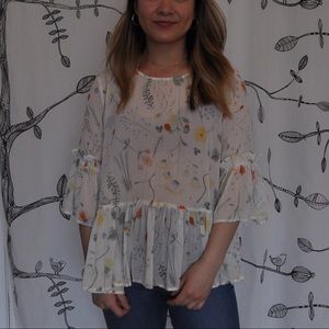 NWOT Monki Sheer Floral Blouse